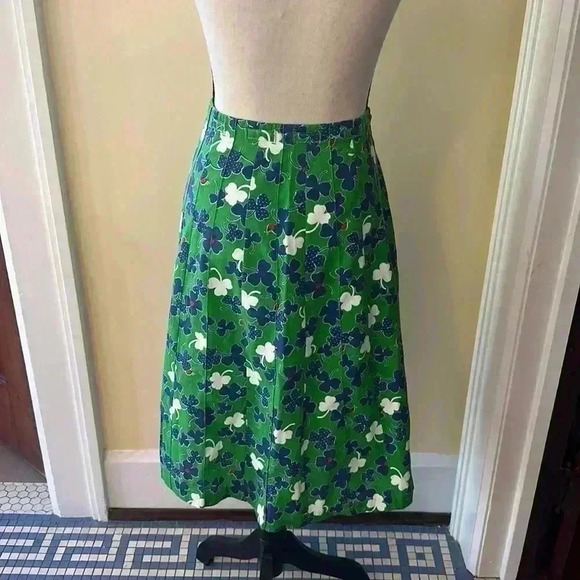 Royal Stuart | Vintage 70’s Midi Skirt w/Clovers & Ladybugs, Pin-tucked Stripes - Picture 3 of 8